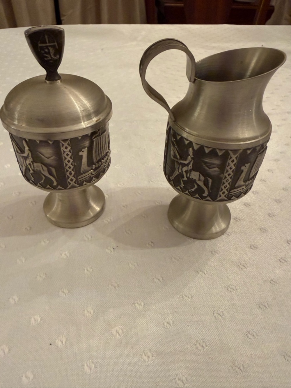 ⚔️ Vintage Snorre Norwegian Pewter Creamer & Lidded Sugar Bowl Set